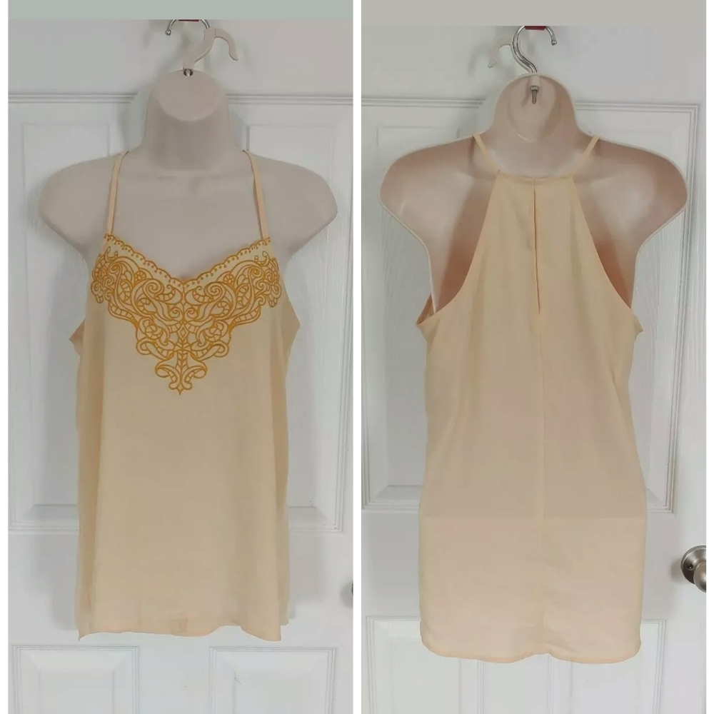 Express Yellow Embroidered Detail Tank Top Small